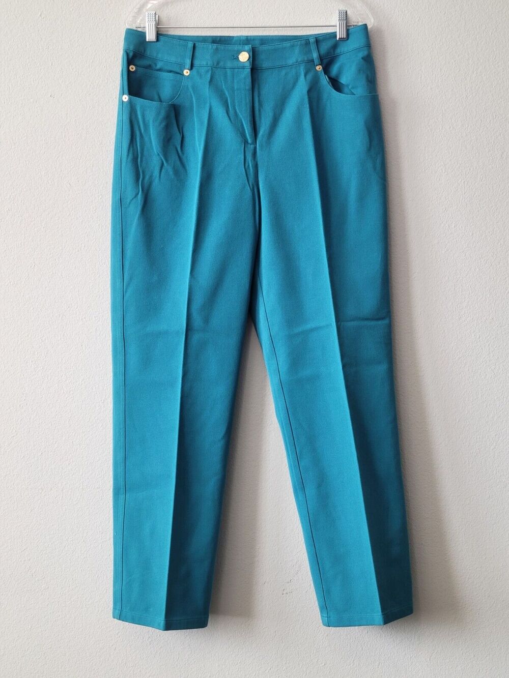 St John Sport By Marie Gray Green Sz 10 Pant Gold Logo Button
